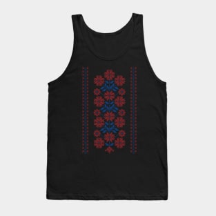 Realistic Tatreez Embroidery Palestinian Folk Art Flowers Design #9 red-blu Tank Top